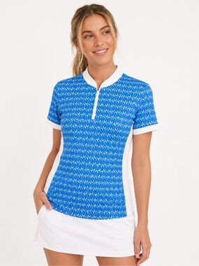 Lillie Green Women’s Blue White Short Sleeve Golf Shirt Size Large
